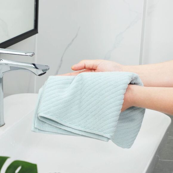 Hand Towels 100% Ribbed Cotton 2 Pcs Face Towels Blue - Picture 3 of 6